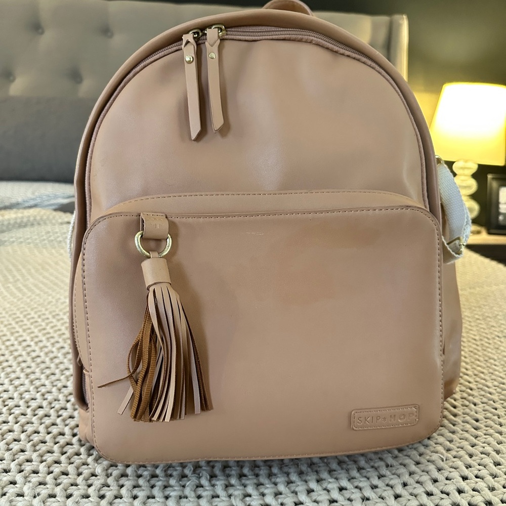 Skip Hop Tan Diaper Bag Backpack with Tassel Accent
